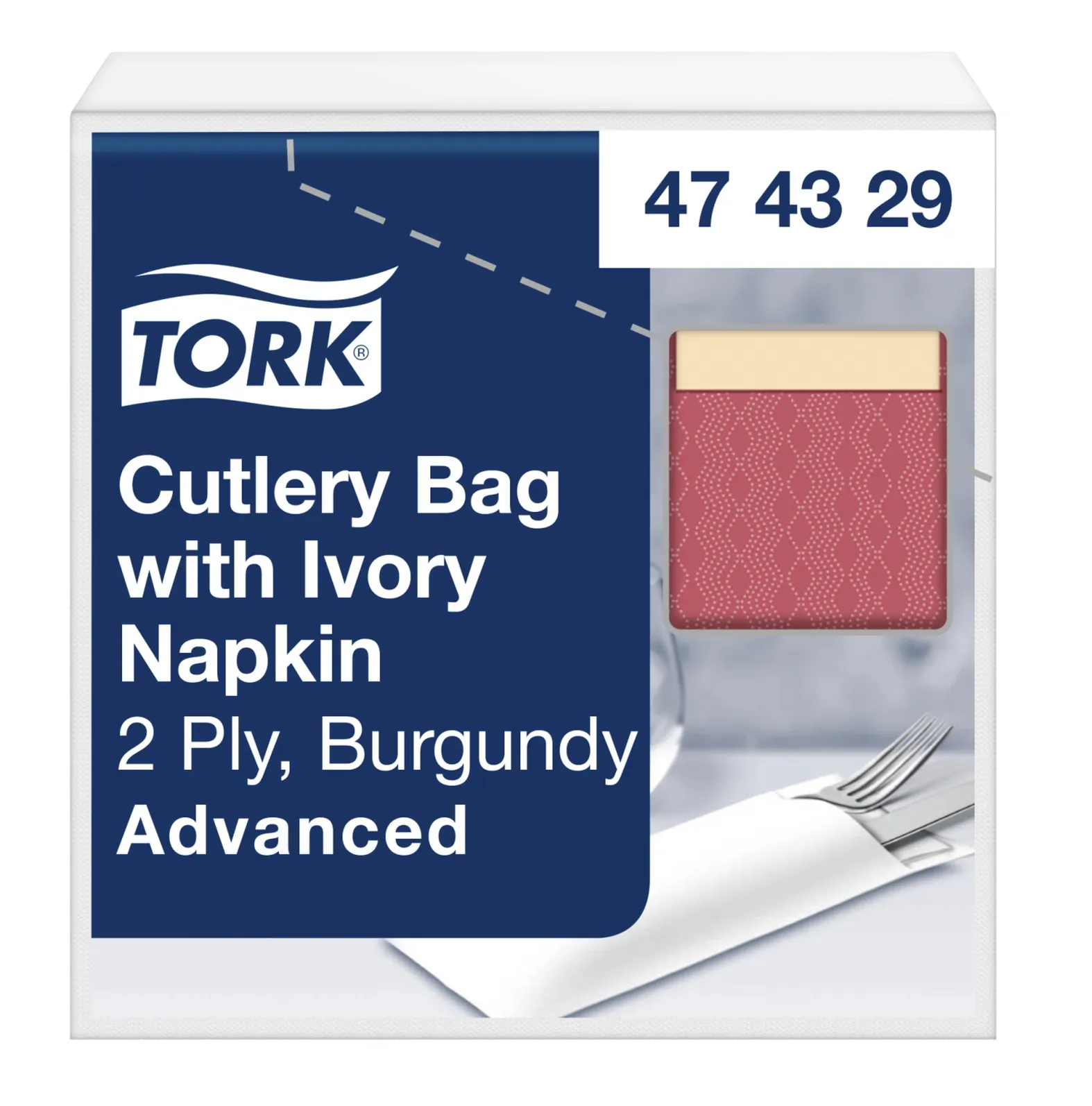 474329 Tork Advanced obal na príbor bordový so servítkou bordová a slonová kosť (100 ks/bal) roin