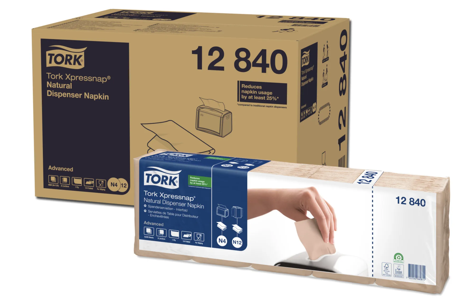 12840 Tork Xpressnap® Advanced servítky do zásobníka N4, 1-vrst., natural, 1/4 sklad (8 x 1125 ks/krt) roin