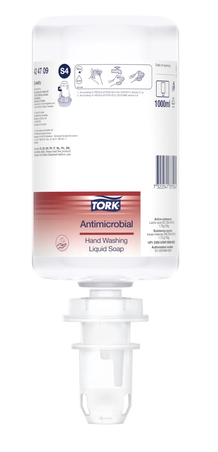 424709 Tork antimikrobiálne tekuté mydlo S4, číre, 1000 ml roin