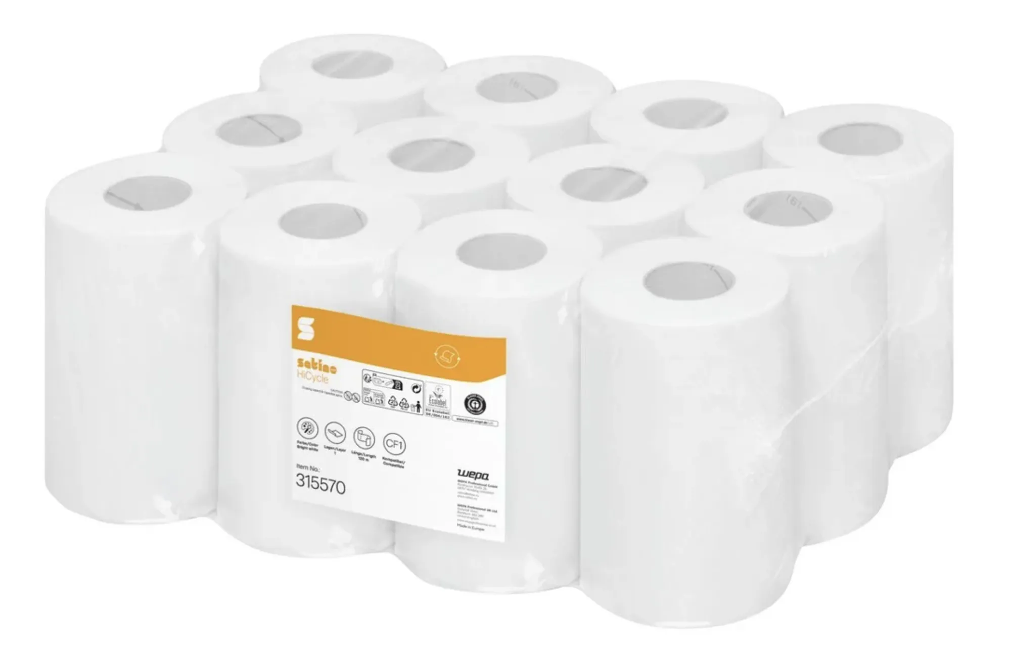 Papierové utierky so stredovým odvinom SATINO Comfort Midi CF1, 1-vrst., biele 120m (12 ks:krt) roin .png