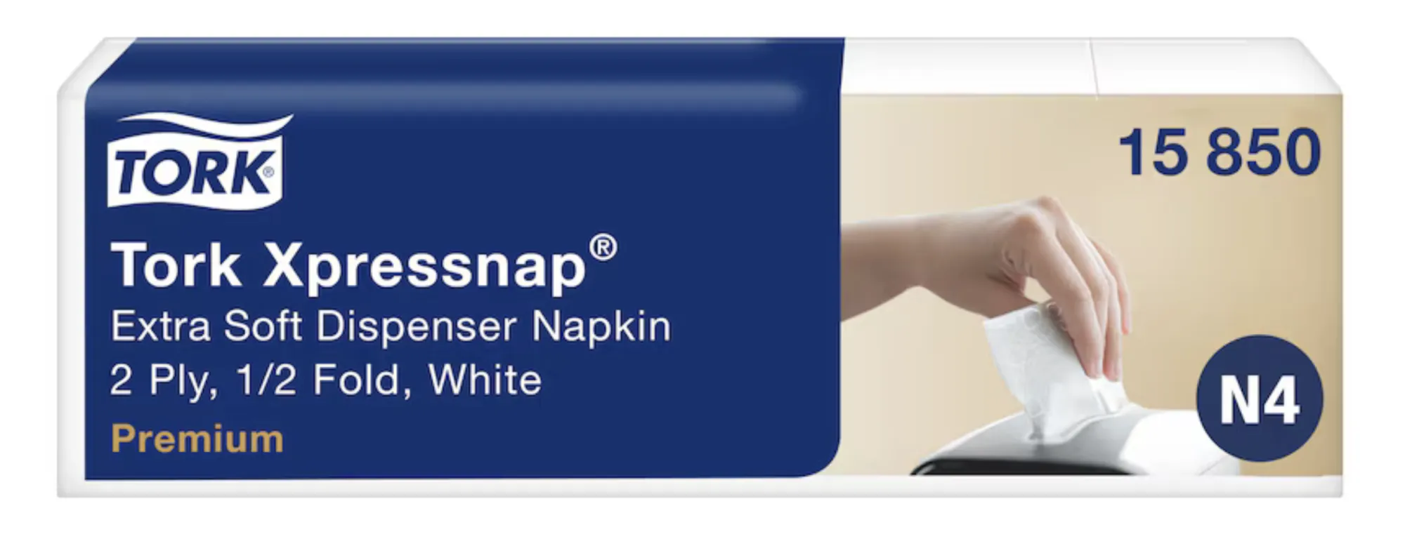 15850 Tork Xpressnap® Premium servítky do zásobníka N4, 2-vrst., biele, 1/2 sklad (8 x 1000 ks/krt) roin