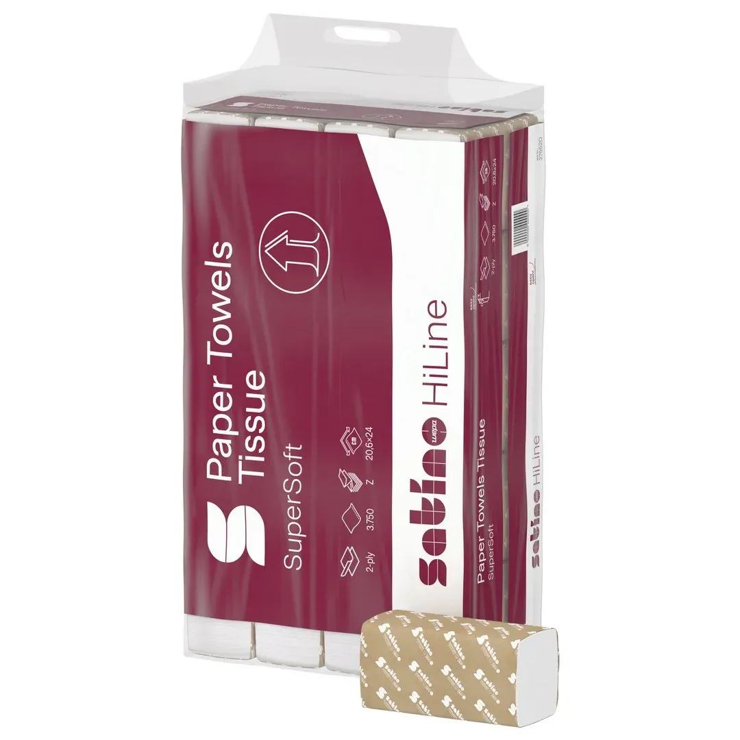 Skladané papierové utierky SATINO HiLine PT2, 2-vrst., Z-sklad Interfold, biele (25 x 150 ks:krt).webp