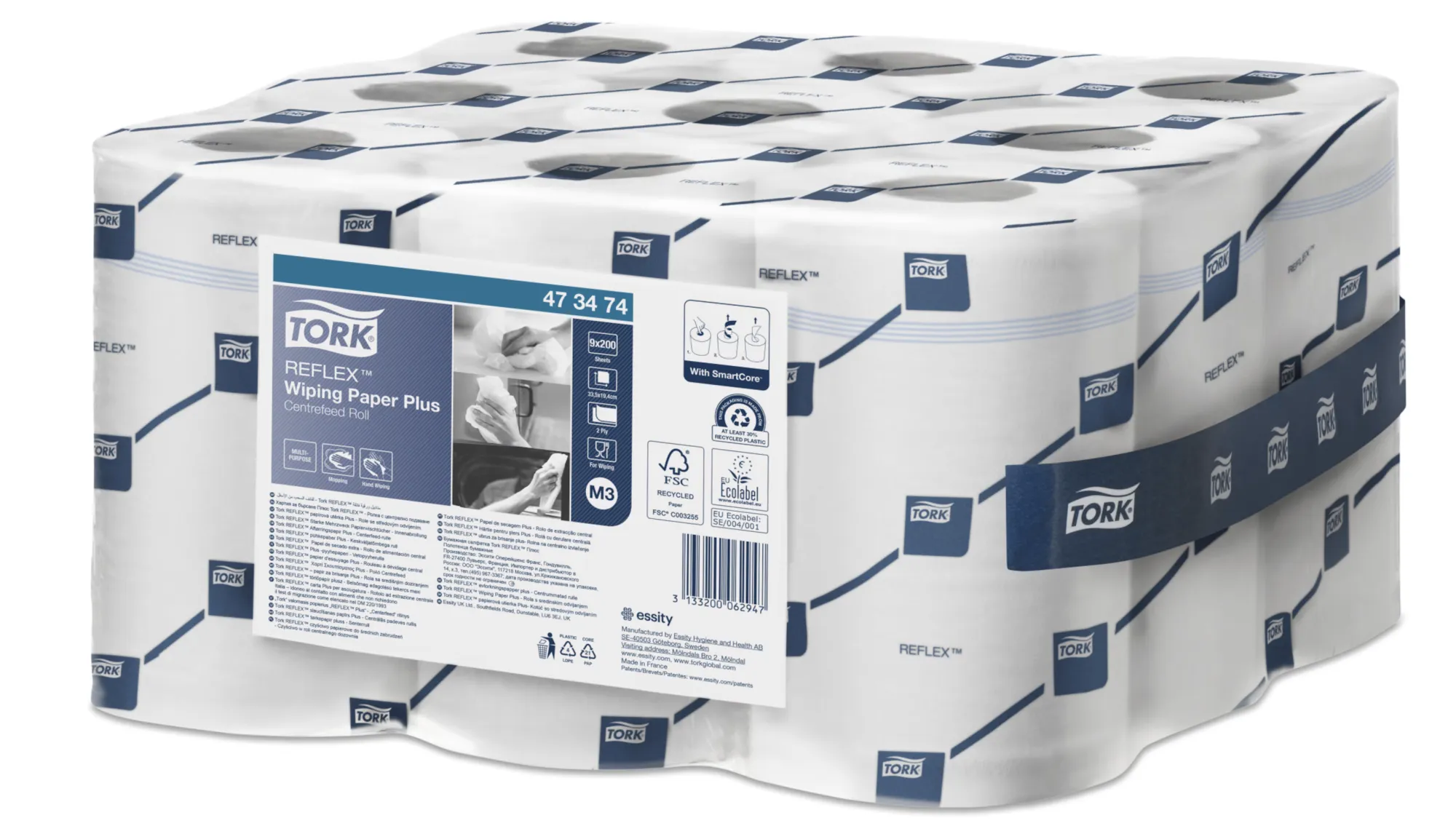 473474 Tork Reflex™ papierové utierky Plus so stredovým odvinom M3, 2-vrst., biele, 67 m (9 ks:krt) roin 2.png