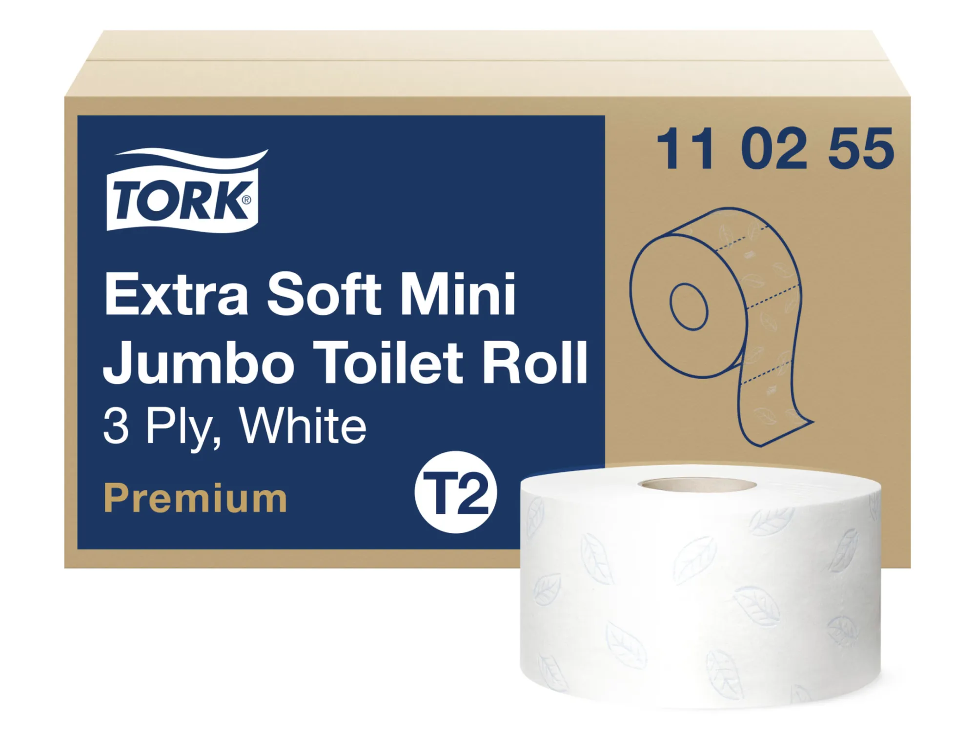 110255 Tork toaletný papier Mini Jumbo Premium, T2, 3-vrst., biely, 120 m (12 ks/krt) roin