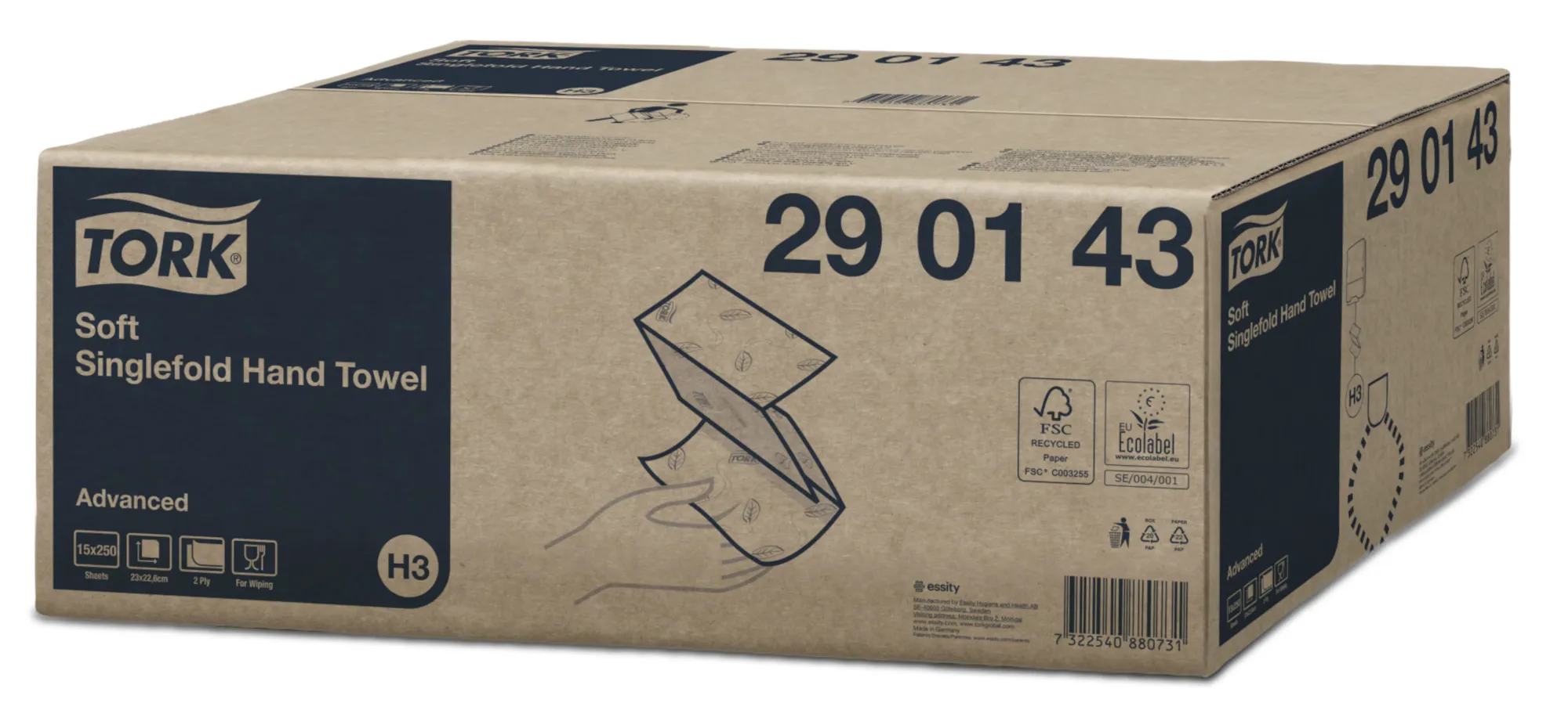 290143 Tork Singlefold papierové utierky Advanced, H3, V-sklad, 2-vrst., biele (15 x 250 ks:krt) 1.png