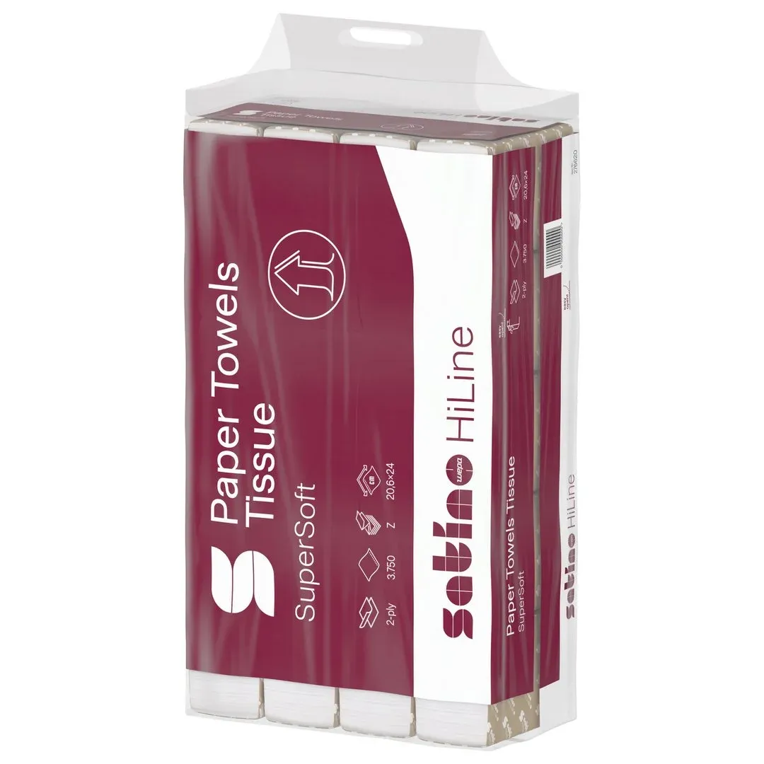 Skladané papierové utierky SATINO HiLine PT2, 2-vrst., Z-sklad Interfold, biele (25 x 150 ks/krt) ROIN