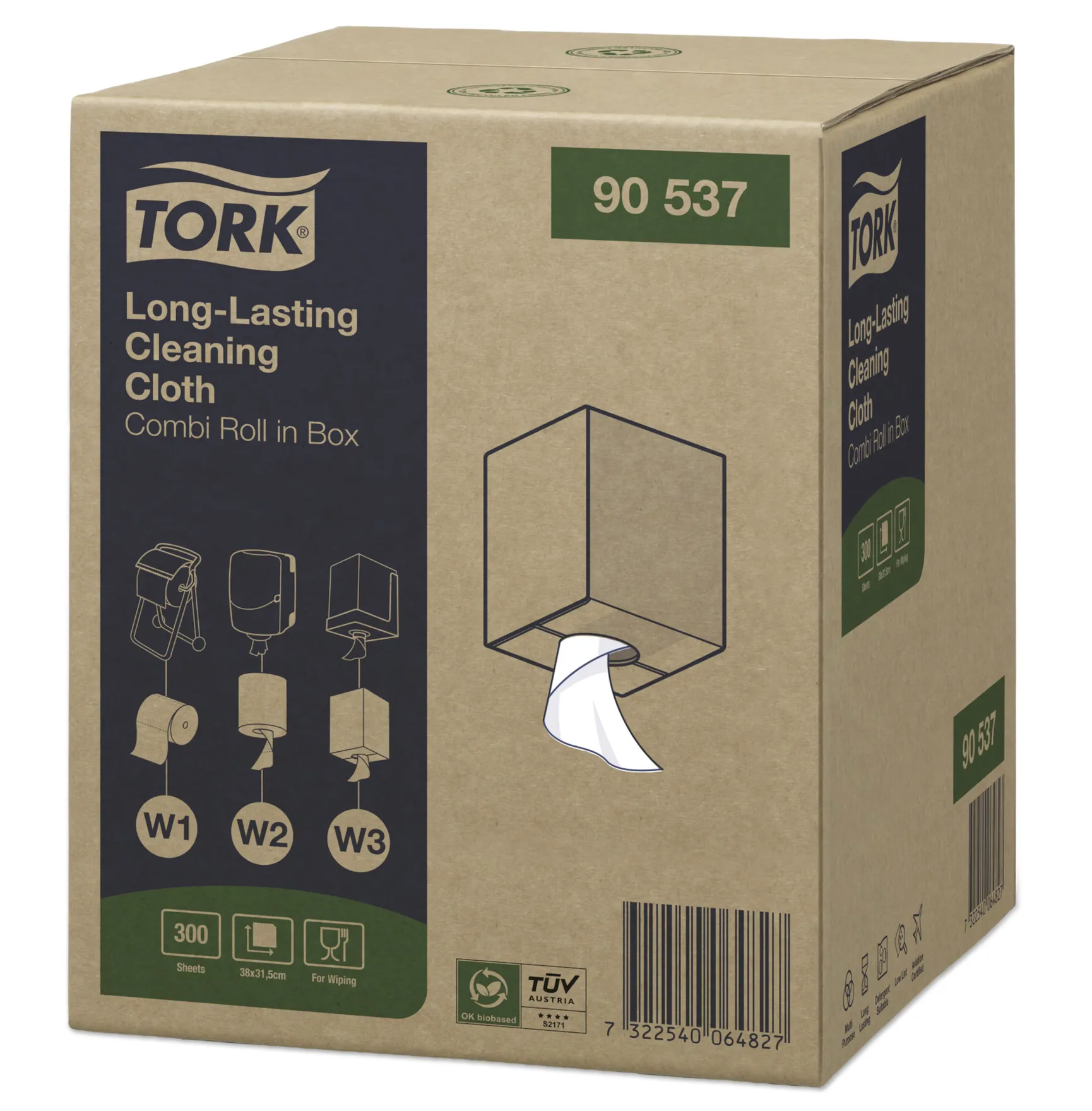 90537 Tork Long-Lasting čistiace utierky z netkanej textílie W1:W2:W3, v rolke, biele, 300 útržkov roin 2.png