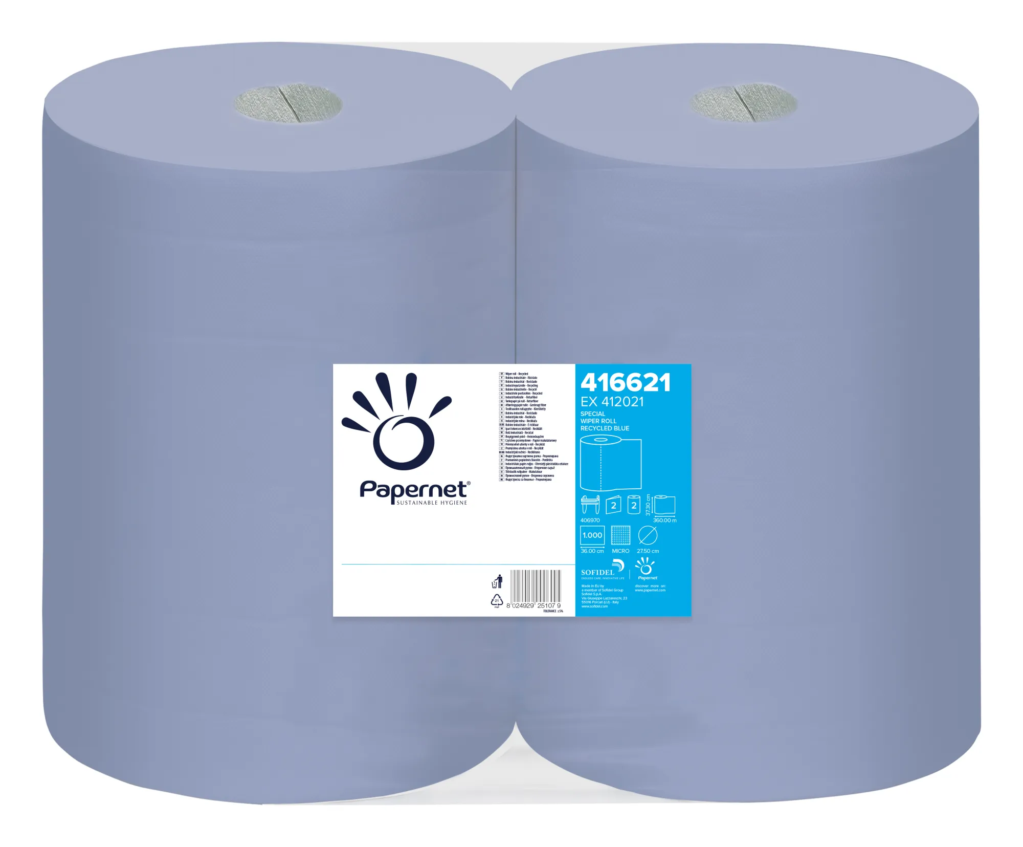 Papierové utierky v kotúči PAPERNET 2-vrst., modré (2 ks/krt) roin