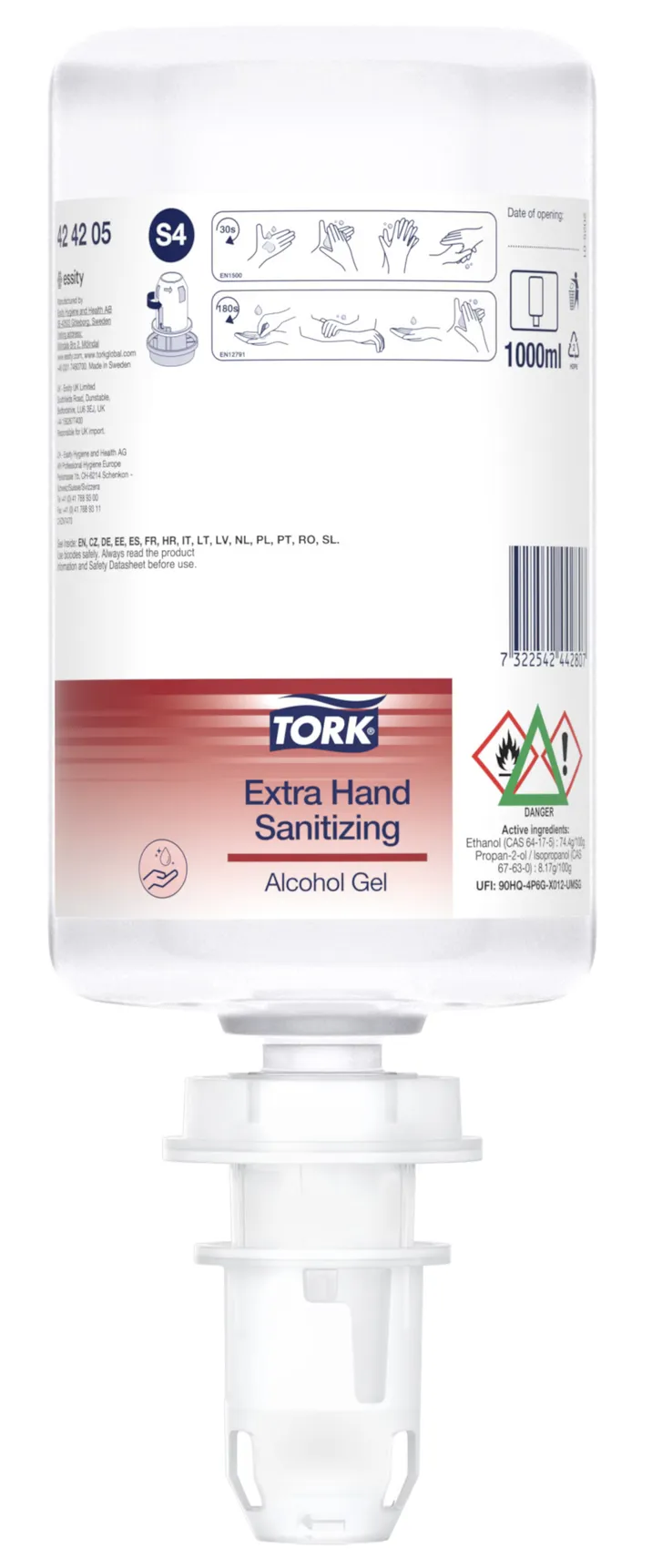 424205 Tork Extra gélový dezinfekčný prostriedok na ruky s alkoholom S4 1000 ml roin 3.png