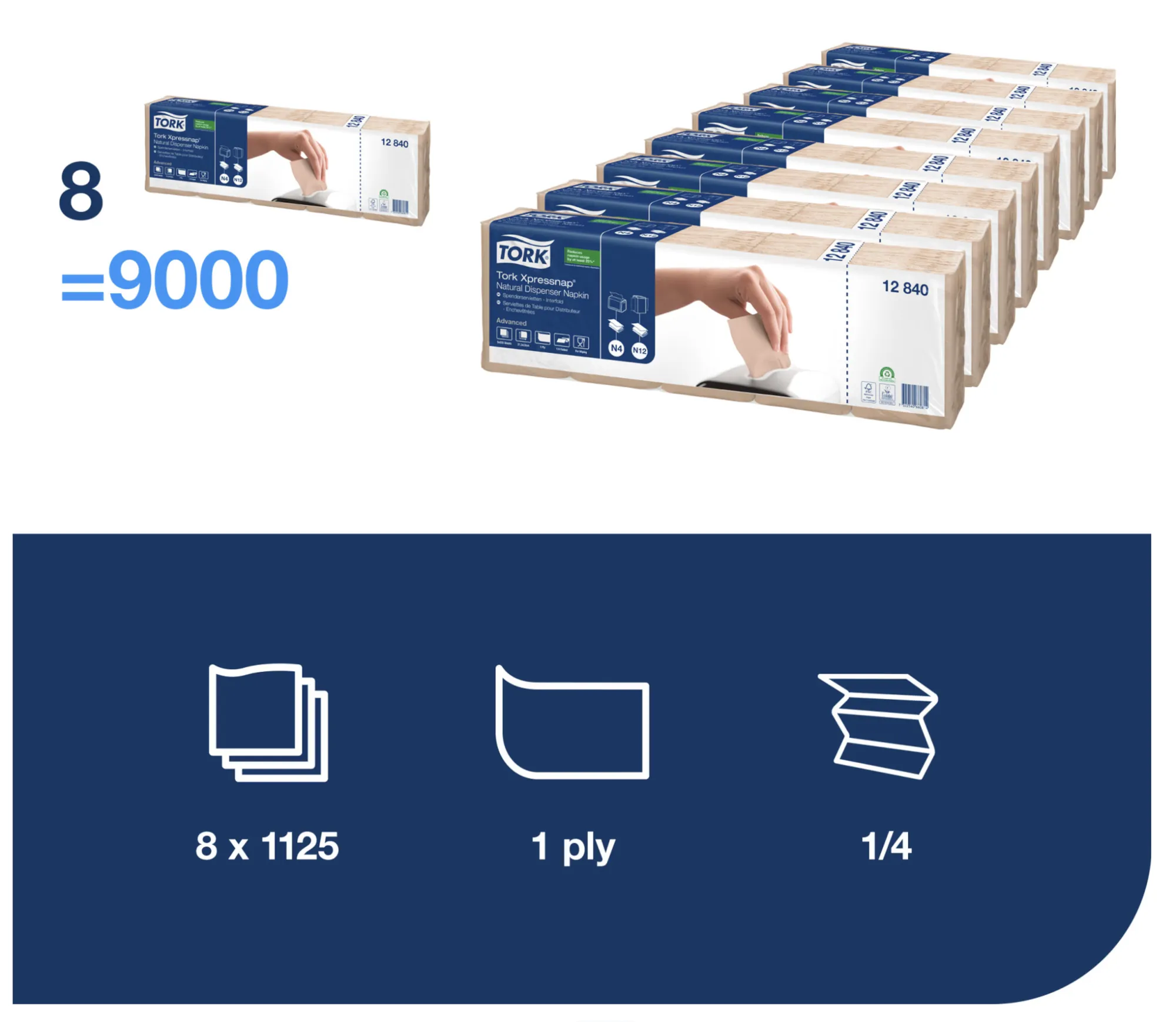 12840 Tork Xpressnap® Advanced servítky do zásobníka N4, 1-vrst., natural, 1:4 sklad (8 x 1125 ks:krt) roin 2.png