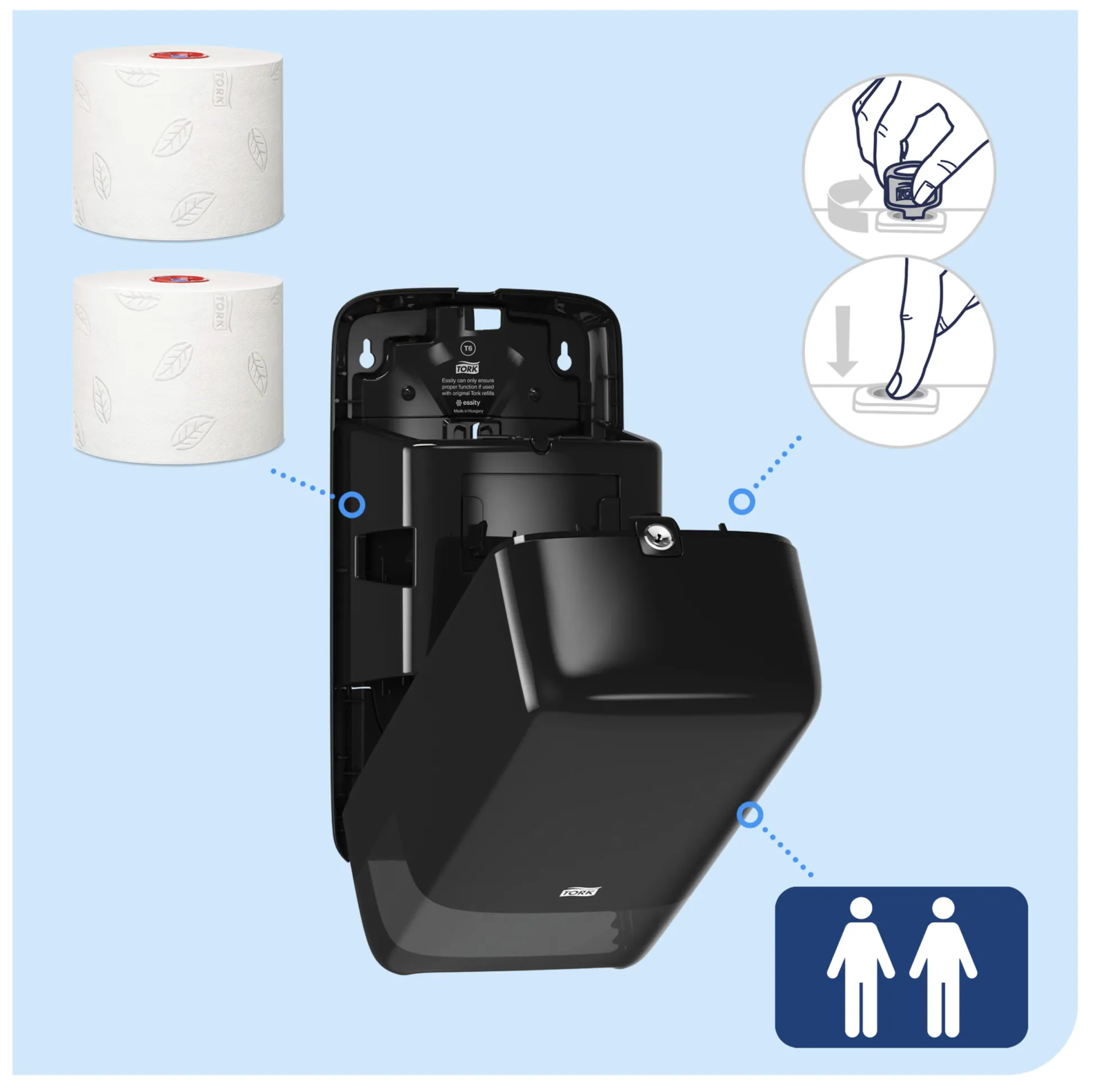557508 Tork Twin Mid-size zásobník na toaletný papier v kotúči T6, čierny roin 5.png