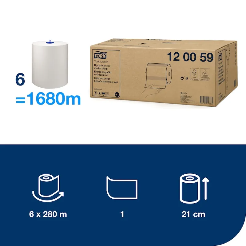 120059 Tork Matic® extra dlhé papierové utierky v kotúči Universal, H1, 1-vrst., biele, 1120 útržkov (6 ks:krt)_1.jpg